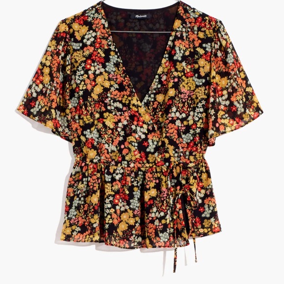 Madewell Short-Sleeve Peplum Wrap Top in Flower Garden - Picture 3 of 5